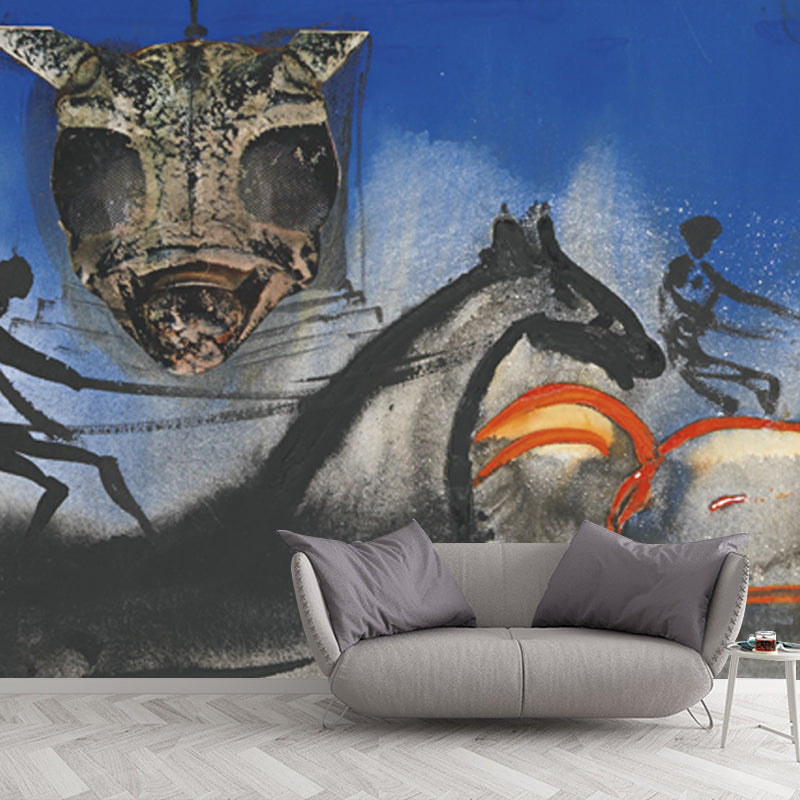 Salvador Dali Steeds Painting Mural Surrealism Smooth Wall Art in Blue for Living Room Clearhalo 'Wall Decor' 'Wall Mural' 1505685
