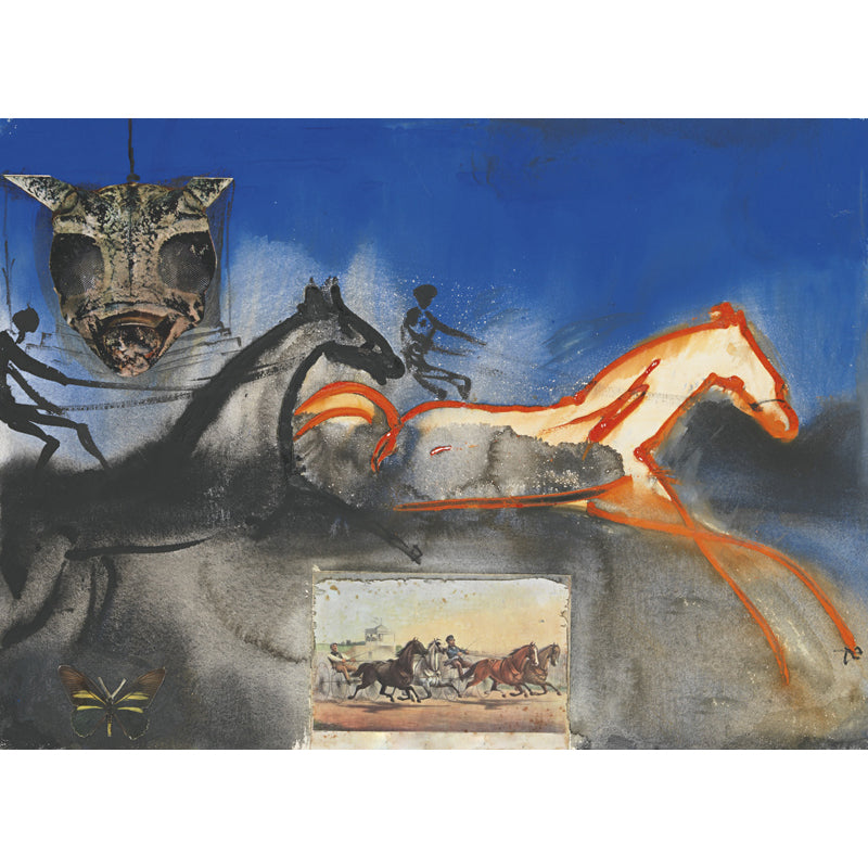 Salvador Dali Steeds Painting Mural Surrealism Smooth Wall Art in Blue for Living Room Clearhalo 'Wall Decor' 'Wall Mural' 1505686