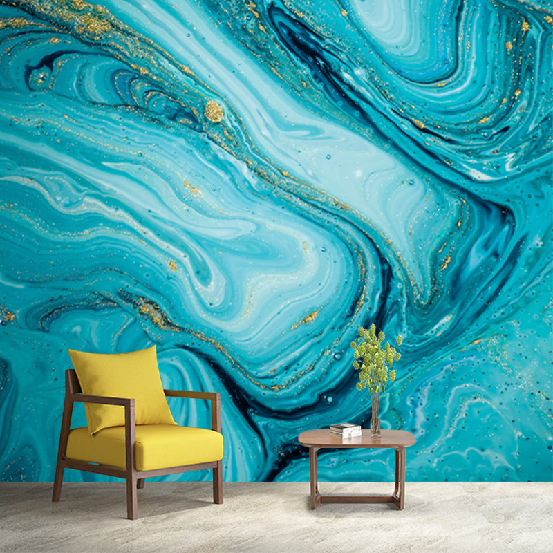 Blue Surge Mural Wallpaper Stain Resistant Tropical Bedroom Wall Art, Custom Size Blue Clearhalo 'Wall Decor' 'Wall Mural' 1505738