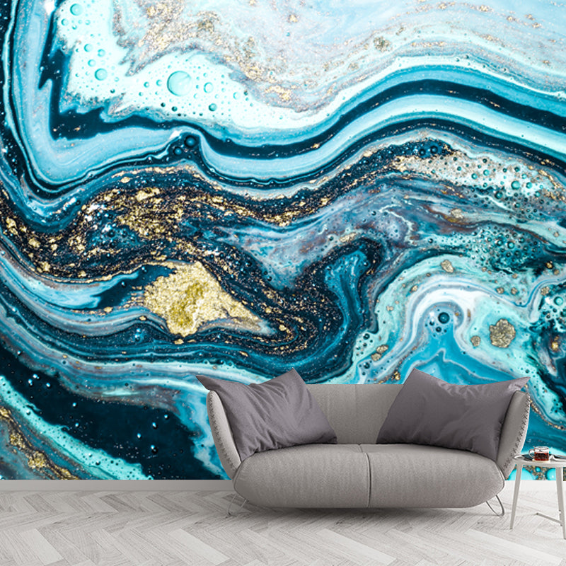 Realistic Waves Pattern Wall Mural for Living Room Sea Water Wall Decor, Custom Made Blue Clearhalo 'Wall Decor' 'Wall Mural' 1505743