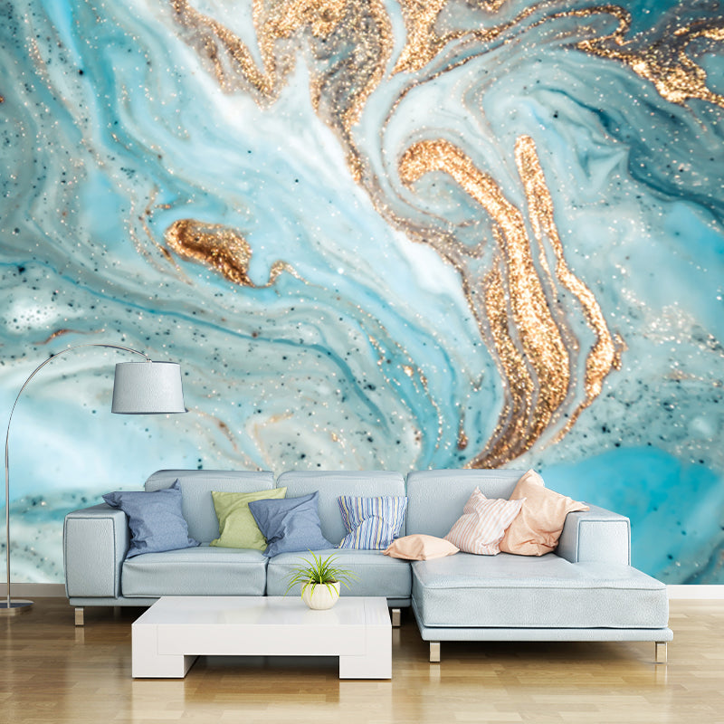 Illustration Sea Wave Wall Mural Decal Full Size Wall Art for Living Room, Custom Print Blue Clearhalo 'Wall Decor' 'Wall Mural' 1505753