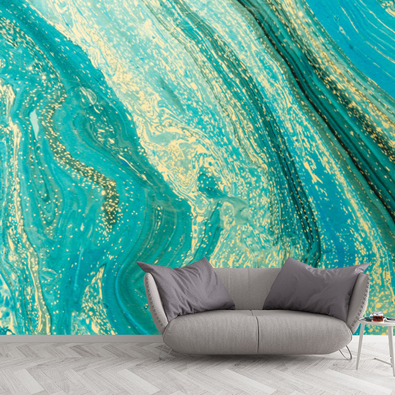 Custom Illustration Tropics Mural with Stream Pattern in Green, Non-Woven Fabric Blue Clearhalo 'Wall Decor' 'Wall Mural' 1505773