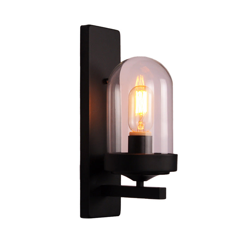 One Bulb Clear Glass Sconce Vintage Industrial Black Vase/Birdcage/Oval Corridor Wall Lamp Clearhalo 'Art deco wall lights' 'Cast Iron' 'Glass' 'Industrial wall lights' 'Industrial' 'Middle century wall lights' 'Modern' 'Rustic wall lights' 'Tiffany' 'Traditional wall lights' 'Wall Lamps & Sconces' 'Wall Lights' Lighting' 150582