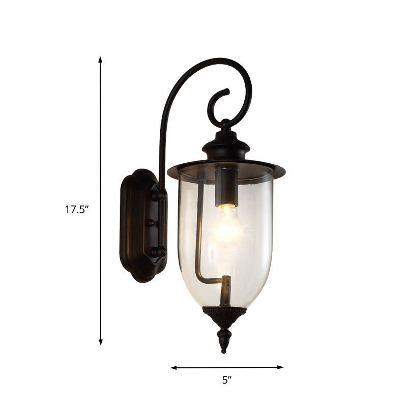 1 Light Urn Shade Sconce Light Industrial Black Clear Glass Wall Lamp for Bathroom Clearhalo 'Art deco wall lights' 'Cast Iron' 'Glass' 'Industrial wall lights' 'Industrial' 'Middle century wall lights' 'Modern' 'Rustic wall lights' 'Tiffany' 'Traditional wall lights' 'Wall Lamps & Sconces' 'Wall Lights' Lighting' 150603