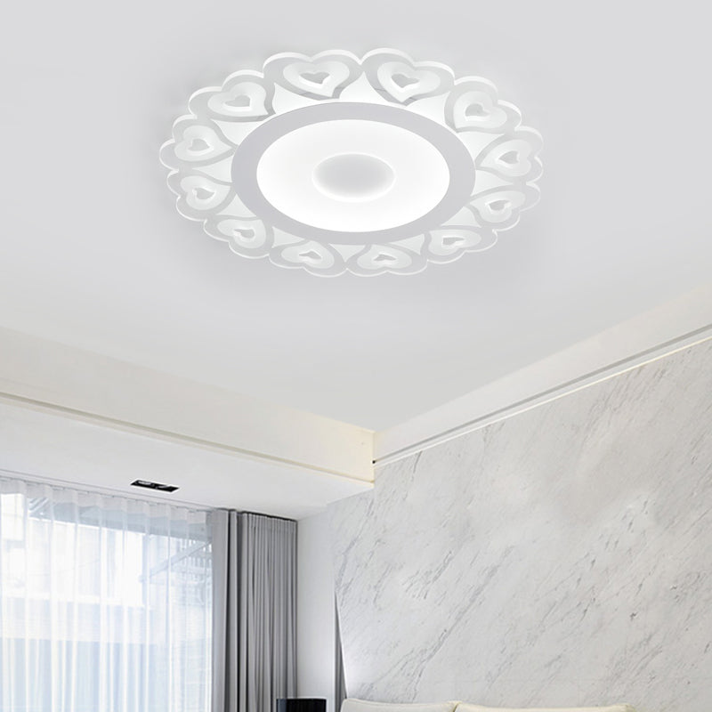 Ultra Thin LED Ceiling Light with Heart Pattern Simple Acrylic Living Room Flush Mount Light in White, 16