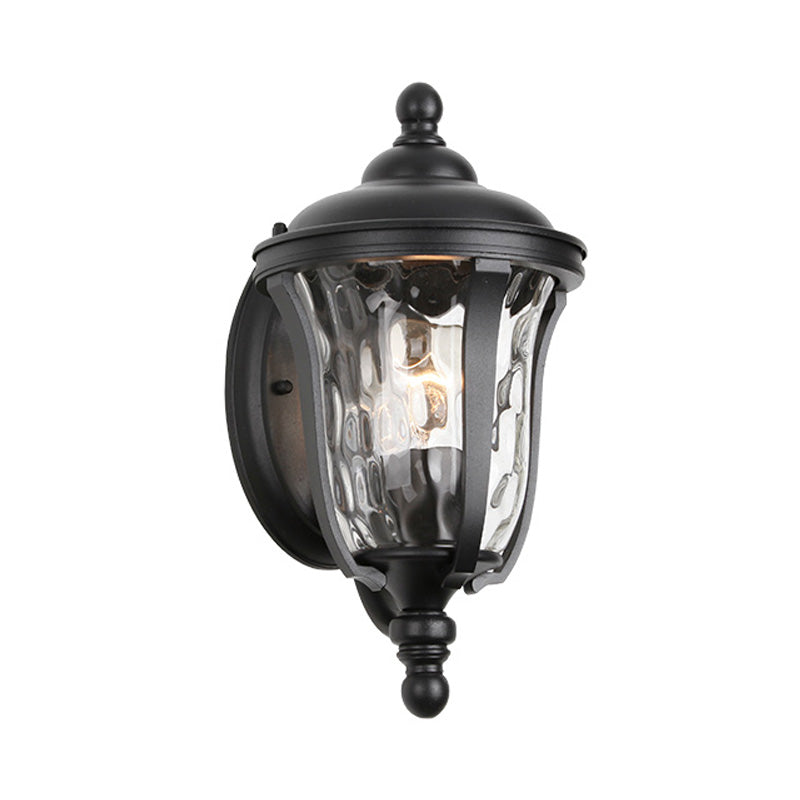 Urn Dimpled Glass Wall Mounted Lamp Industrial Single Bulb Outdoor Sconce Light in Black, 8