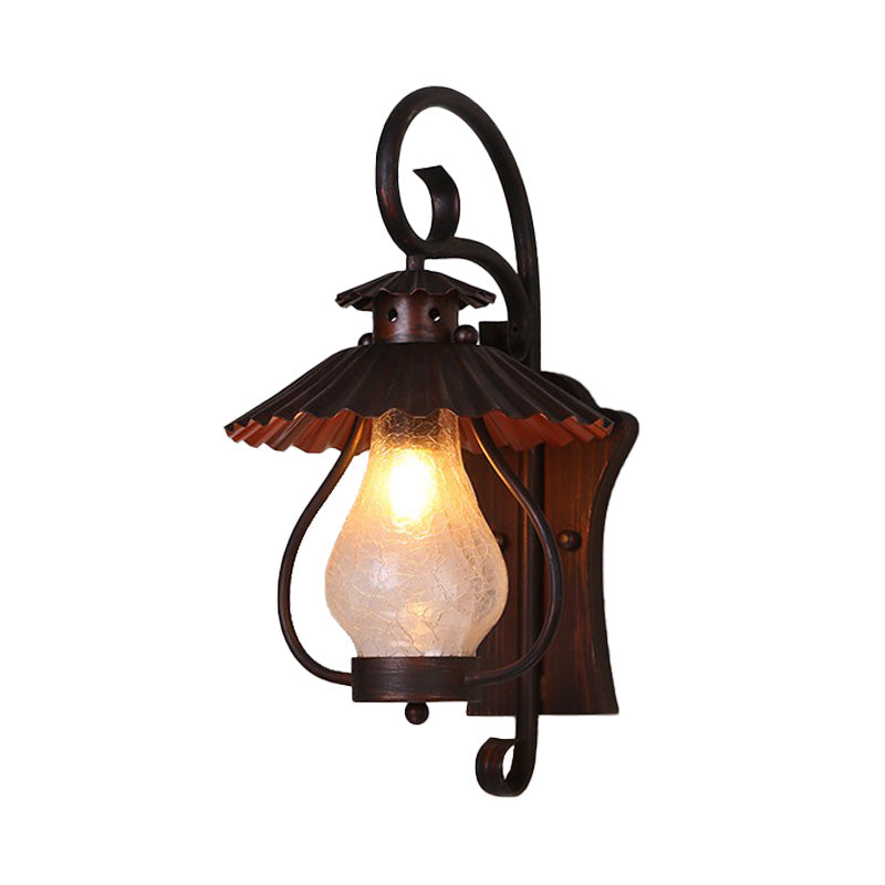 Crackle Glass Rust Sconce Light Lantern 1-Light Industrial Wall Lamp Fixture for Dining Room Clearhalo 'Art deco wall lights' 'Cast Iron' 'Glass' 'Industrial wall lights' 'Industrial' 'Middle century wall lights' 'Modern' 'Rustic wall lights' 'Tiffany' 'Traditional wall lights' 'Wall Lamps & Sconces' 'Wall Lights' Lighting' 150667