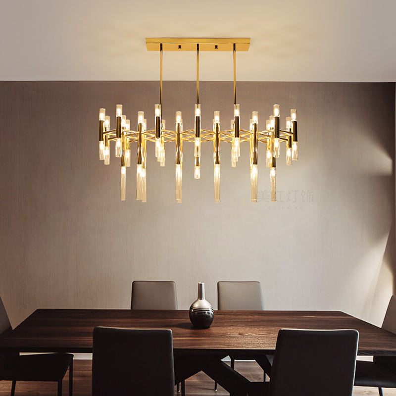 Tubular LED Island Pendant Modern Metal 54-Light Dining Room Ceiling Drop Light in Gold Gold Clearhalo 'Ceiling Lights' 'Close To Ceiling Lights' 'Glass shade' 'Glass' 'Island Lights' Lighting' 150725