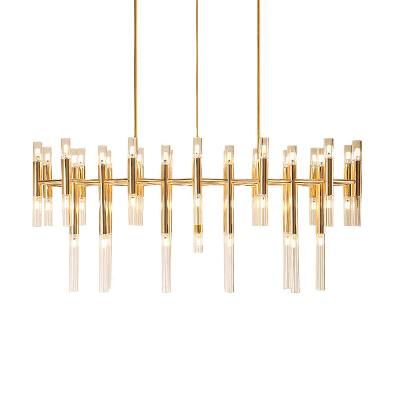 Tubular LED Island Pendant Modern Metal 54-Light Dining Room Ceiling Drop Light in Gold Clearhalo 'Ceiling Lights' 'Close To Ceiling Lights' 'Glass shade' 'Glass' 'Island Lights' Lighting' 150727