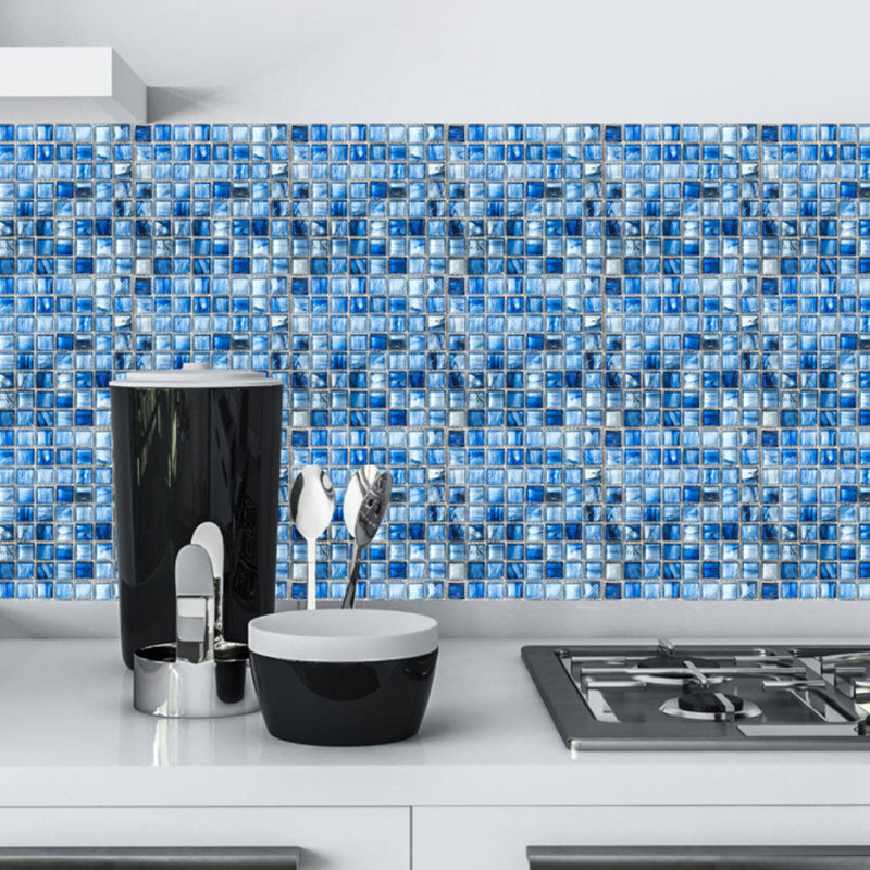 Gradient Blue Mosaics Wallpaper Panels 10 Pcs Tiles Modern Self Sticking Wall Decor for Home Blue Clearhalo 'Wall Decor' 'Wallpaper' 1507407