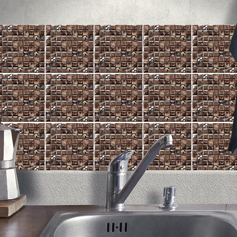 Coffee Brickwork Wallpaper Panels Mosaic Tile Modern Adhesive Wall Decor for Kitchen, 10 Pcs Coffee Clearhalo 'Wall Decor' 'Wallpaper' 1507421