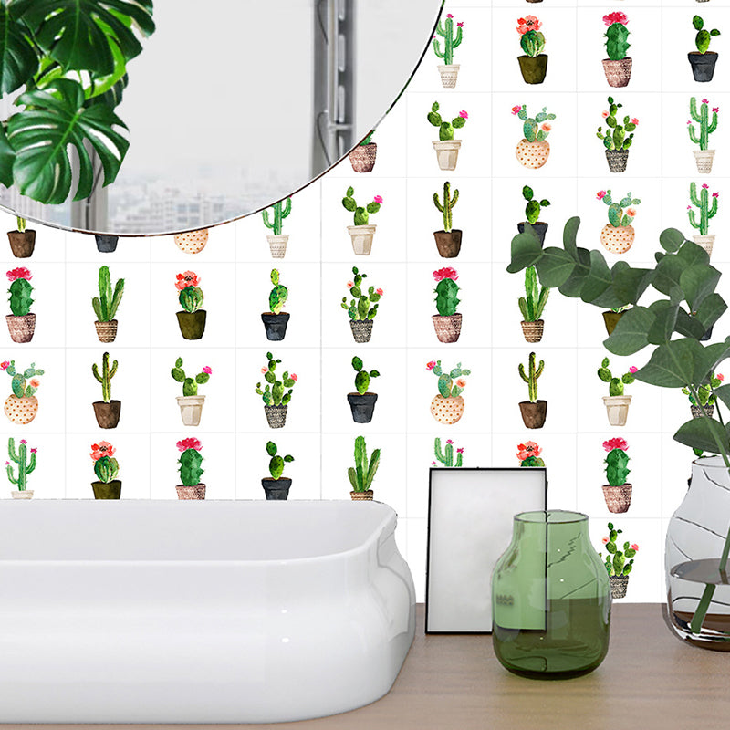 Green Potted Cactus Wallpapers 10 Pcs Easy Peel off Wall Art for Washroom, 12' L x 12