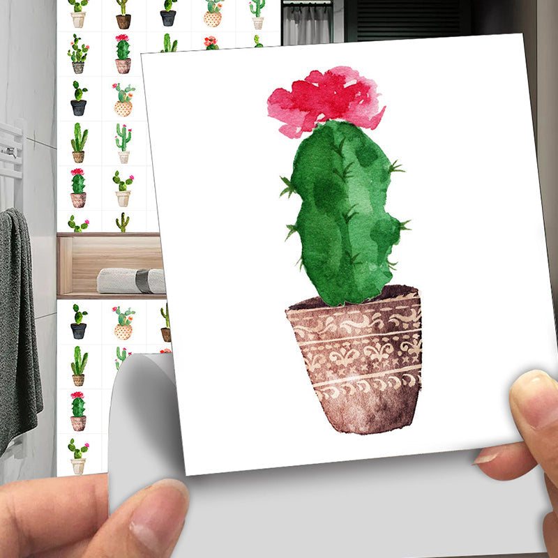 Green Potted Cactus Wallpapers 10 Pcs Easy Peel off Wall Art for Washroom, 12' L x 12