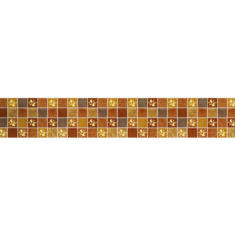 Brown Mosaic Tiles Wallpaper Border Flower-Like Rustic Adhesive Wall Covering, 2 Pieces Clearhalo 'Wall Decor' 'Wallpaper' 1507835