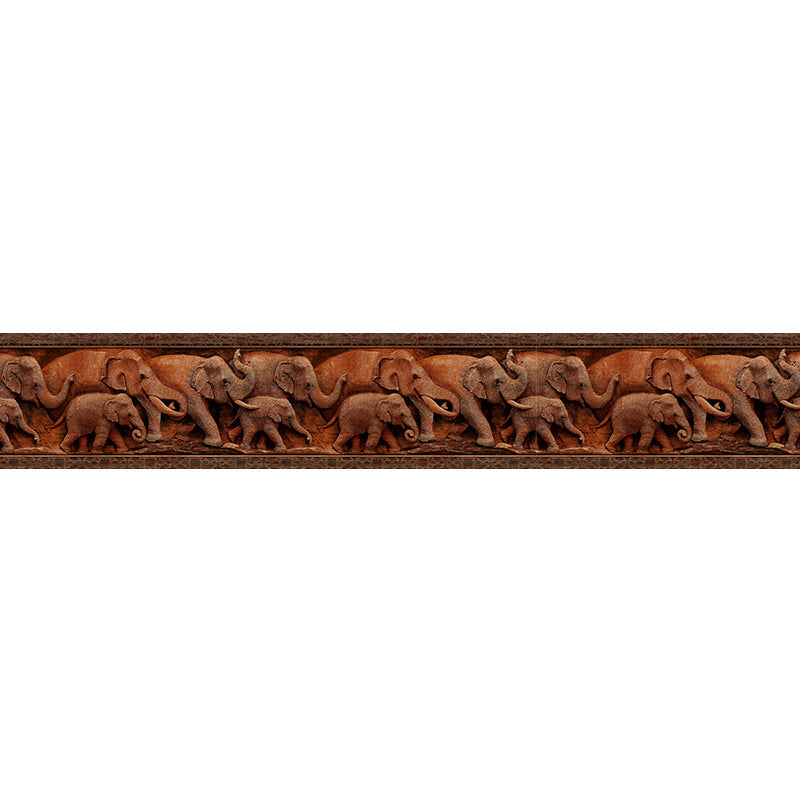 Faux Embossed Elephant Wallpaper Borders Brown Asian Self-Stick Wall Art for Home, 2 Pcs Clearhalo 'Wall Decor' 'Wallpaper' 1507840