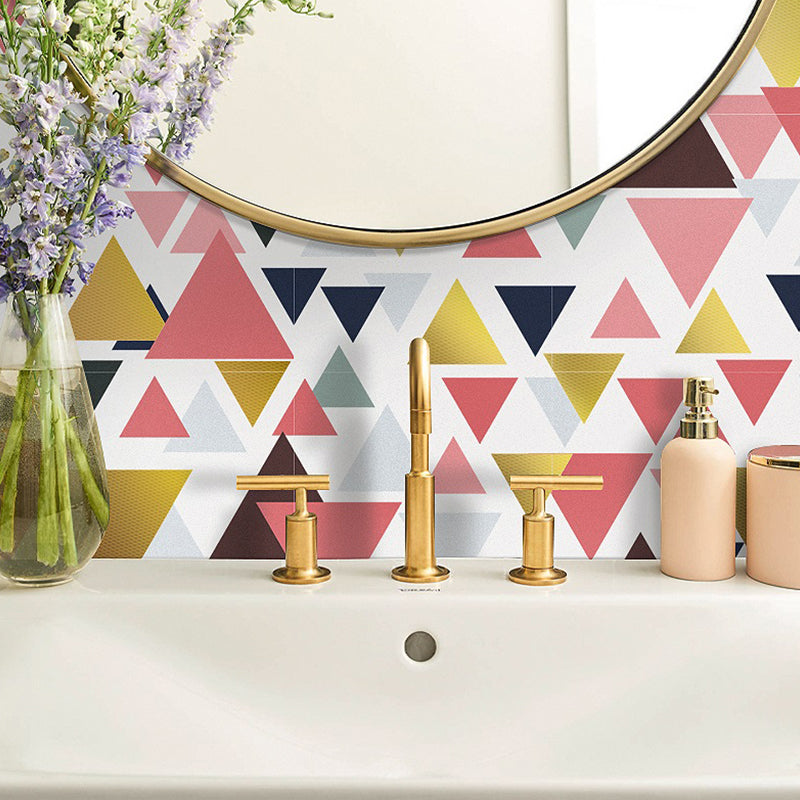 Removable Triangle Wallpaper Panel Set Modern Artistic Geometric Wall Decor in Multi-Color, 8' L x 8