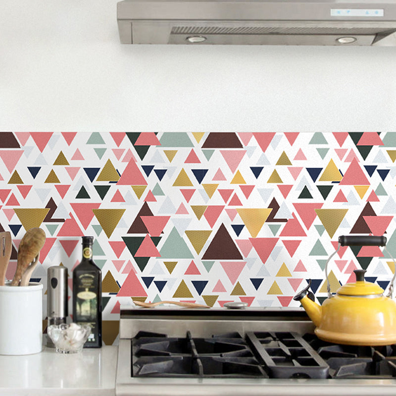 Removable Triangle Wallpaper Panel Set Modern Artistic Geometric Wall Decor in Multi-Color, 8' L x 8