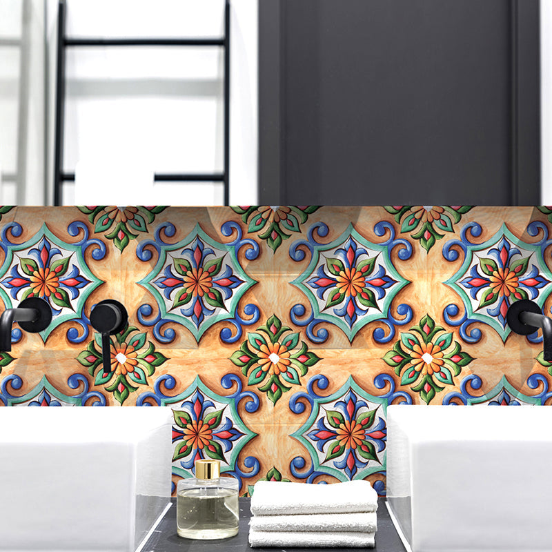 Boho-Chic Floral Tile Wallpaper Panels Orange Peel and Stick Wall Art for Kitchen Clearhalo 'Wall Decor' 'Wallpaper' 1507862