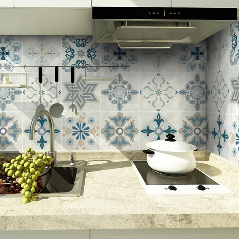 Boho Flower Pattern Wallpaper Panels PVC Easy Peel off Blue Wall Covering for Kitchen Clearhalo 'Wall Decor' 'Wallpaper' 1507896