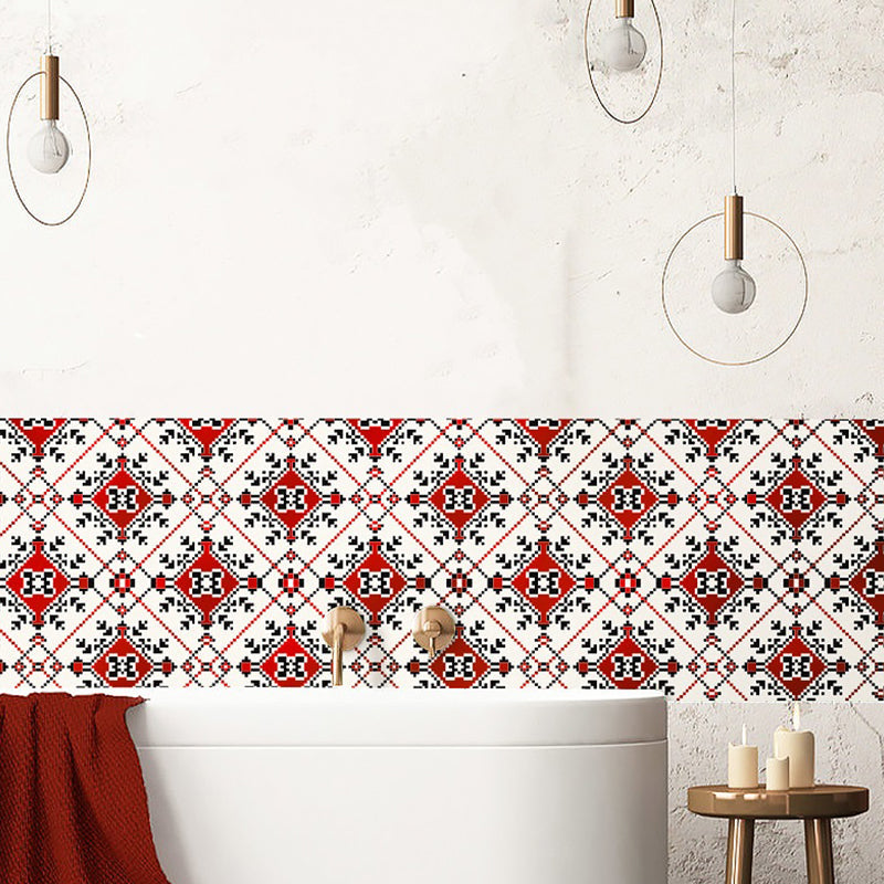 Red Moroccan Tiles Wallpaper Panels Peel and Paste Wall Covering for Living Room Clearhalo 'Wall Decor' 'Wallpaper' 1507928