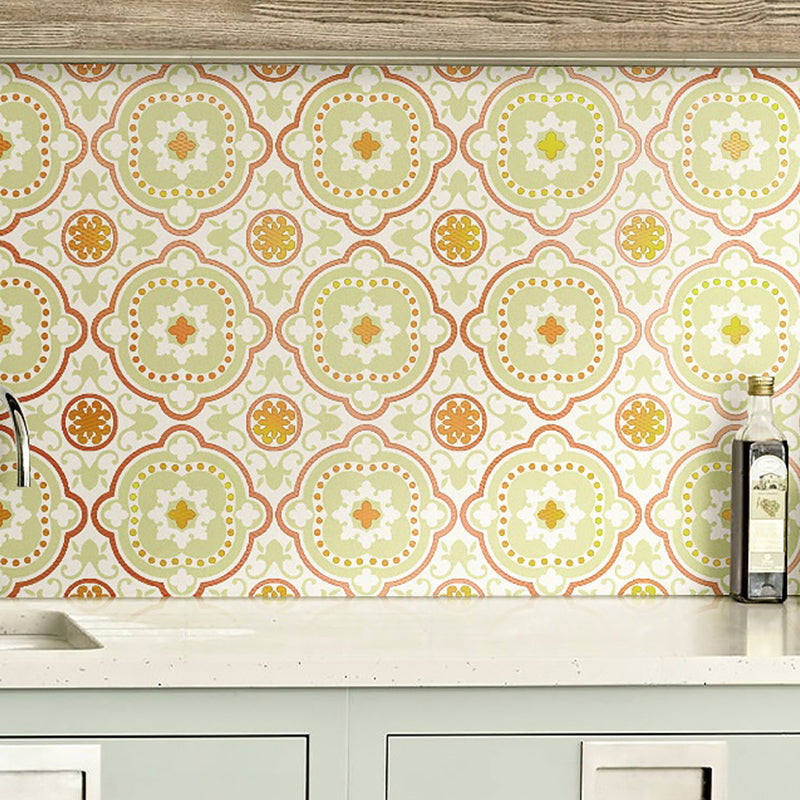 Quatrefoil Moroccan Tiles Wallpapers Boho Smooth Surface Wall Art in Yellow, Stick On Clearhalo 'Wall Decor' 'Wallpaper' 1507932