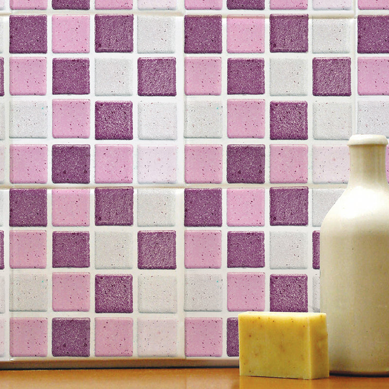 Pink Mosaic Tiles Wallpaper Panel Peel and Stick Wall Decoration for Kitchen, 54 Pcs Clearhalo 'Wall Decor' 'Wallpaper' 1507941