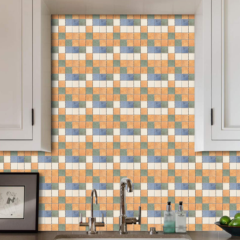 Orange Bohemian Wallpaper Panels 6.5-sq ft Mosaic Tile Stick Wall Decor for Washroom Orange Clearhalo 'Wall Decor' 'Wallpaper' 1507950