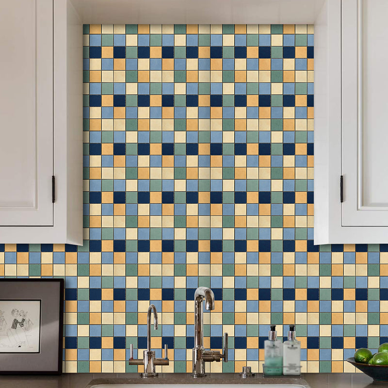 Faux Mosaic Tiles Wallpaper Panels Blue Bohemian Wall Art for Restroom, Self Adhesive Blue Clearhalo 'Wall Decor' 'Wallpaper' 1507955