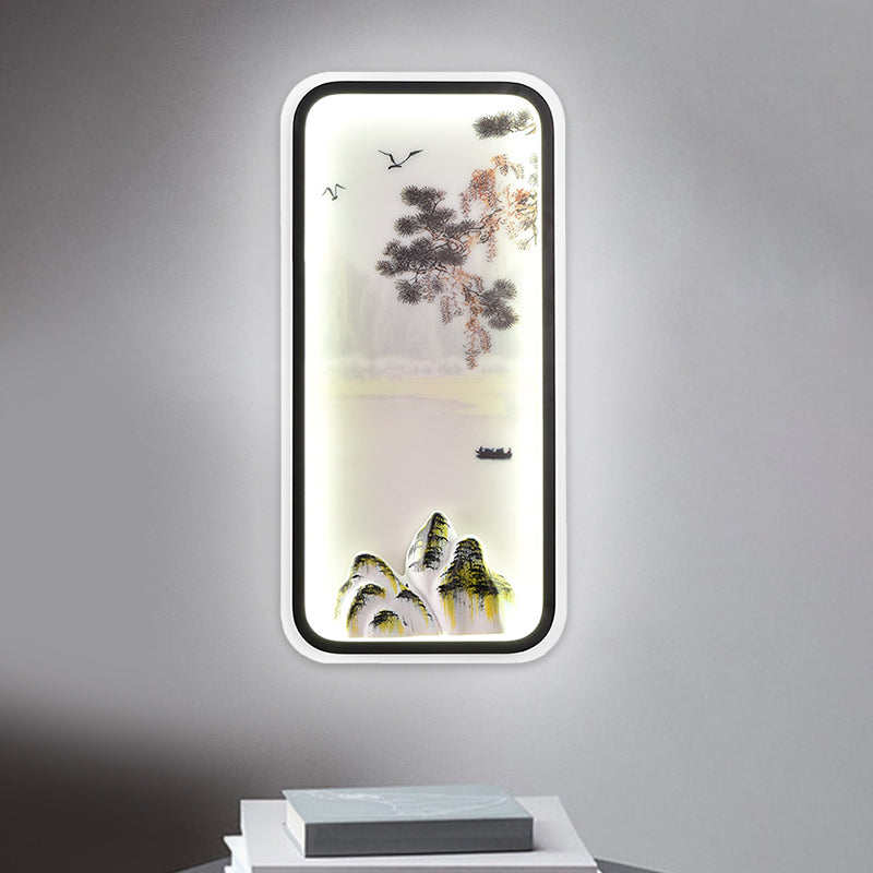 Chinese Mountain Landscape Mural Light Acrylic Parlor Rectangle LED Wall Sconce in White/Warm Light Clearhalo 'Wall Lamps & Sconces' 'Wall Lights' Lighting' 1508001