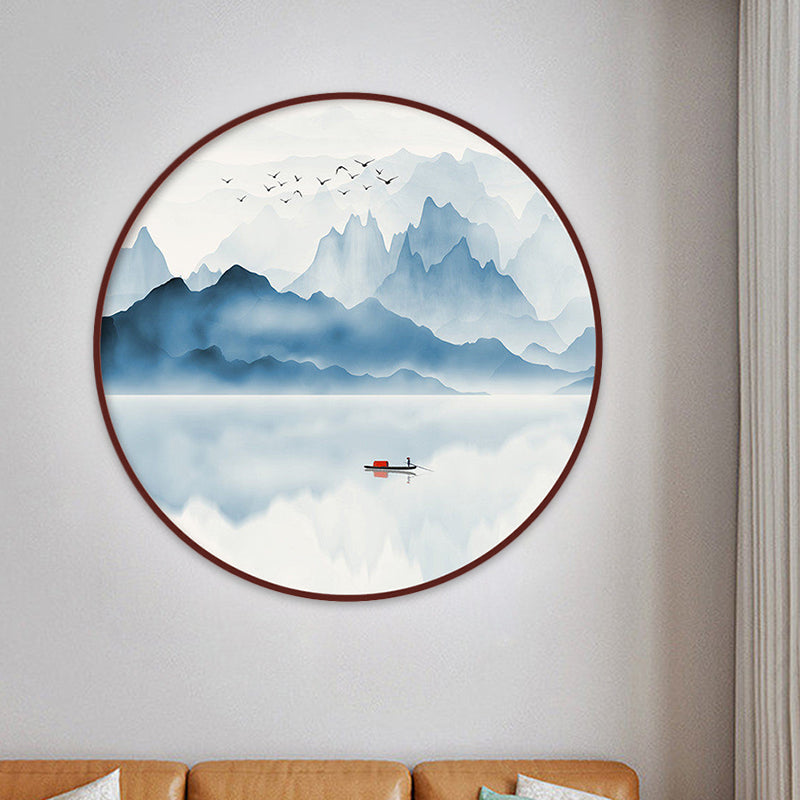 Blue River Scenery Mural Lamp Chinese Acrylic Round LED Flush Mount Wall Sconce in Warm/White Light Clearhalo 'Wall Lamps & Sconces' 'Wall Lights' Lighting' 1508010