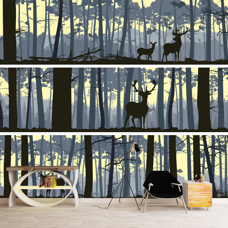 Stag in the Forest Mural Nordic Waterproofing Bedroom Wall Decor, Made to Measure Grey Clearhalo 'Wall Decor' 'Wall Mural' 1508700