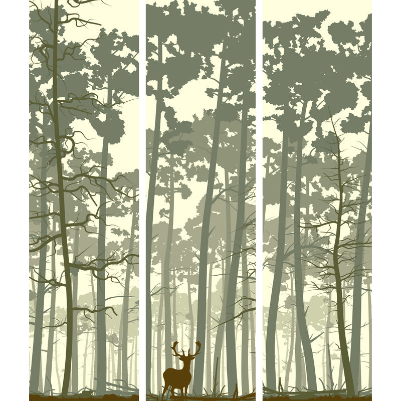 Contemporary Dusk Forest Deer Mural for Living Room Personalized Wall Art in Beige Clearhalo 'Wall Decor' 'Wall Mural' 1508713