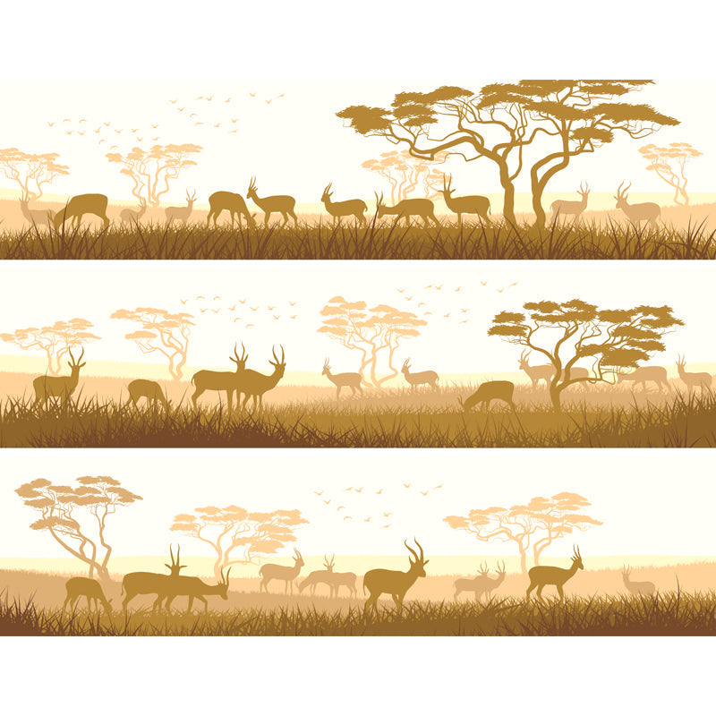 Savanna Goats Feeding Scene Mural Light-Yellow Tropical Wall Covering for Living Room Clearhalo 'Wall Decor' 'Wall Mural' 1508738