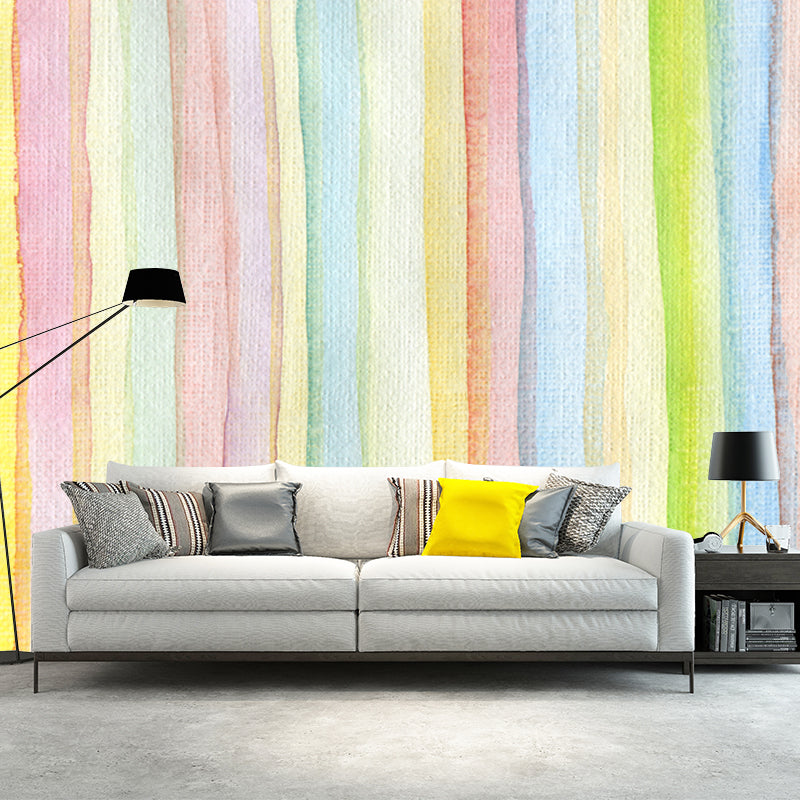 Watercolor Stripes Wallpaper Mural Mediterranean Non-Woven Cloth Wall Art in Yellow Yellow Clearhalo 'Wall Decor' 'Wall Mural' 1508755