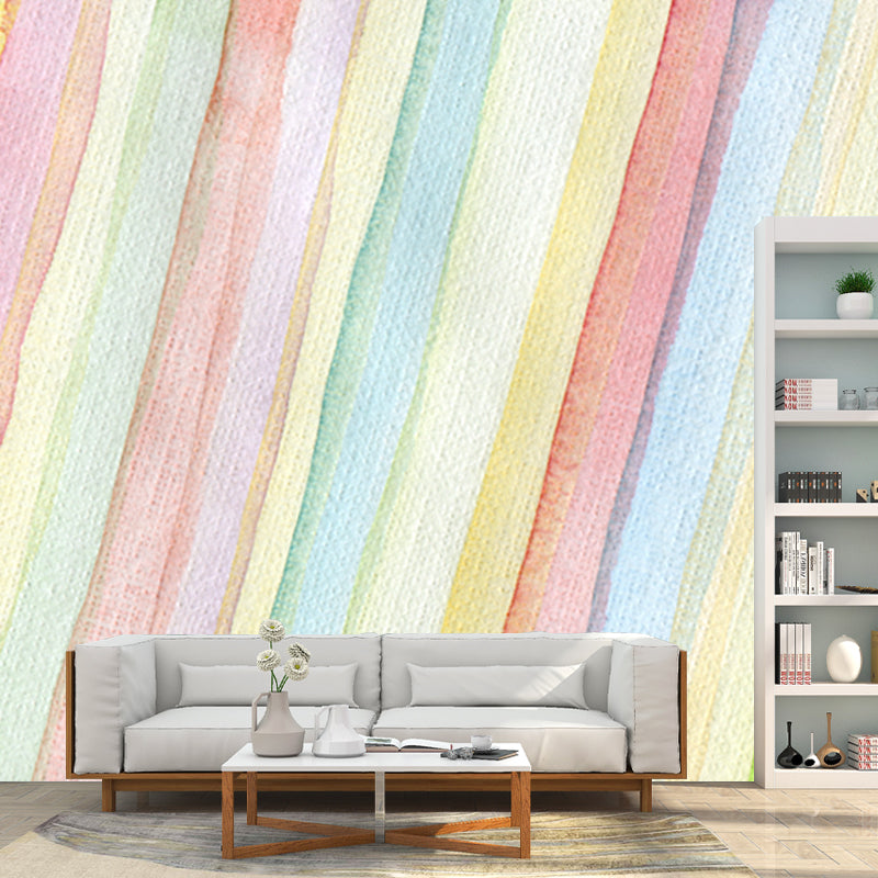 Watercolor Stripes Wallpaper Mural Mediterranean Non-Woven Cloth Wall Art in Yellow Clearhalo 'Wall Decor' 'Wall Mural' 1508757