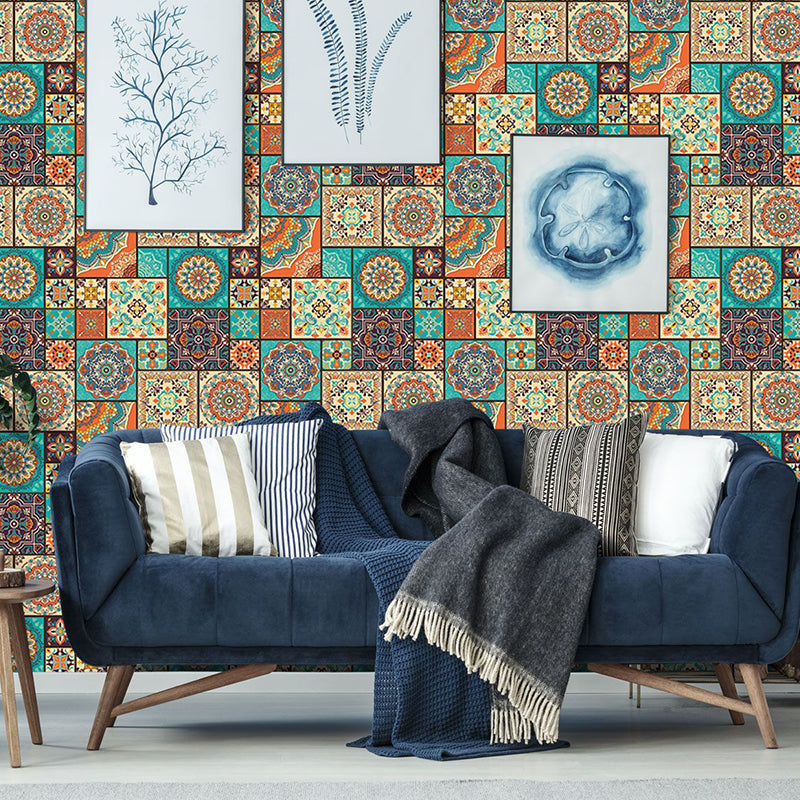 PVC Peel off Wallpapers Bohemian Mandala Patterned Wall Decor in Orange and Green Orange-Green Clearhalo 'Wall Decor' 'Wallpaper' 1512010