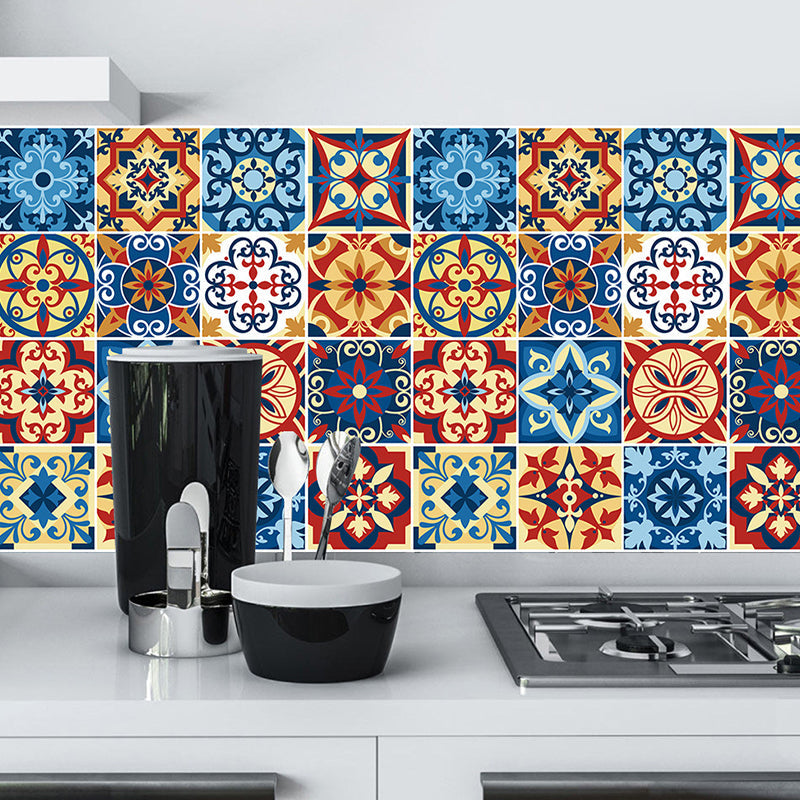 Orange-Blue Boho Wallpaper Panels 15.5-sq ft Flowers Wall Decor for Kitchen, Pick Up Sticks Orange-Blue Clearhalo 'Wall Decor' 'Wallpaper' 1512042