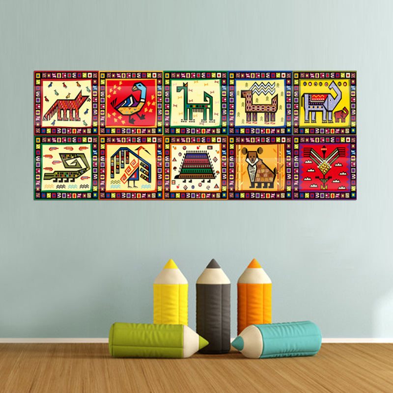 Kids Tribal Pattern Animal Wallpapers Red-Yellow-Green Stick On Wall Art for Baby Room Clearhalo 'Wall Decor' 'Wallpaper' 1512197