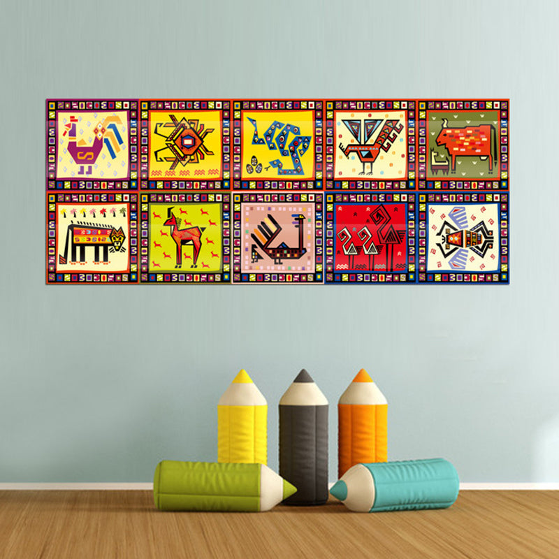 Kids Tribal Pattern Animal Wallpapers Red-Yellow-Green Stick On Wall Art for Baby Room Clearhalo 'Wall Decor' 'Wallpaper' 1512202