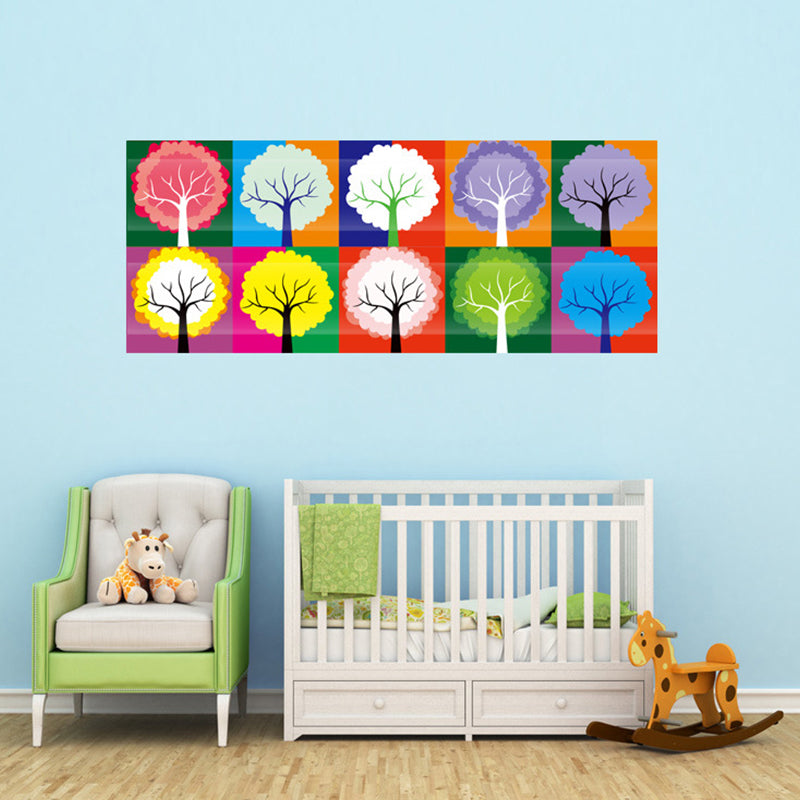 Childrens Art Trees Wallpaper Panel Red-Yellow-Blue-Green Stick On Wall Decor for Bedroom Clearhalo 'Wall Decor' 'Wallpaper' 1512228