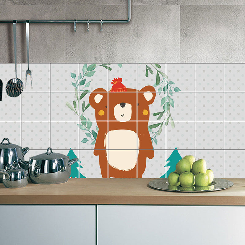 Brown Bear Wallpaper Panels Easy Peel off Cartoon Kitchen Wall Decor, 12.9-sq ft (12 Pcs) Brown Clearhalo 'Wall Decor' 'Wallpaper' 1512236