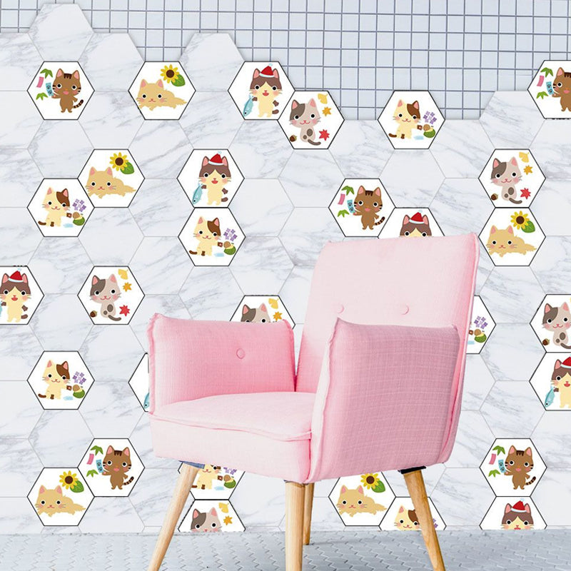 Cartoon Kids Wallpaper Panel Set with Kitty Pattern Brown-White Wall Art, Removable Brown Clearhalo 'Wall Decor' 'Wallpaper' 1512256