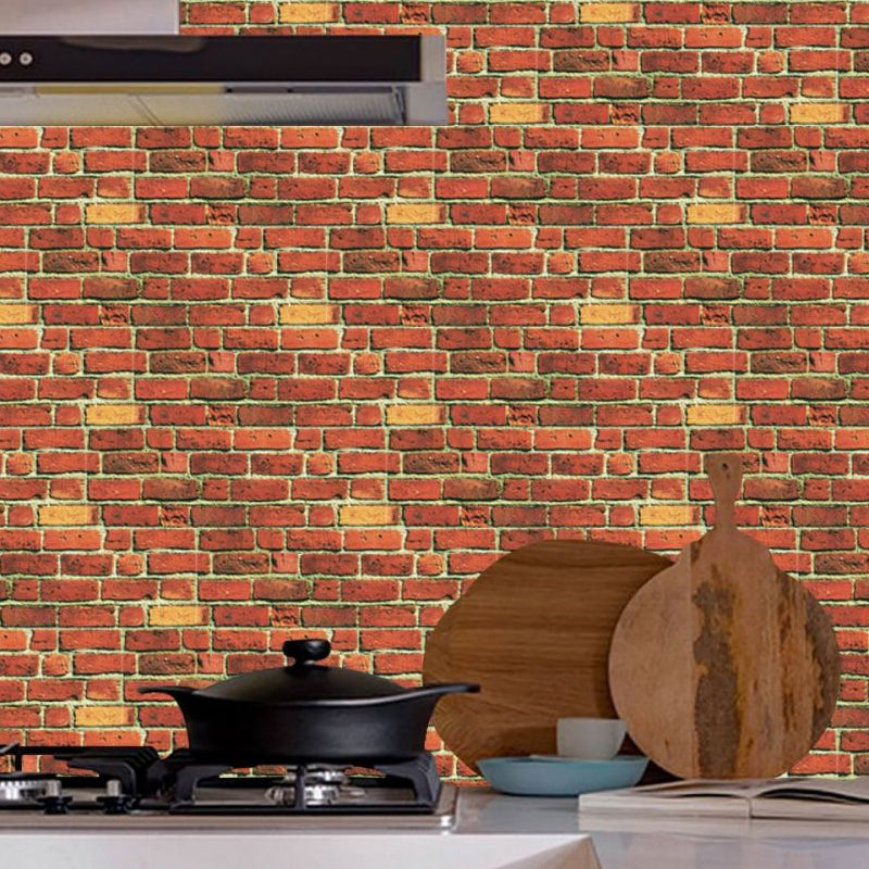 PVC Self Sticking Wallpapers Industrial Faux Brick Wall Art in Red Brown, 22' L x 7.5