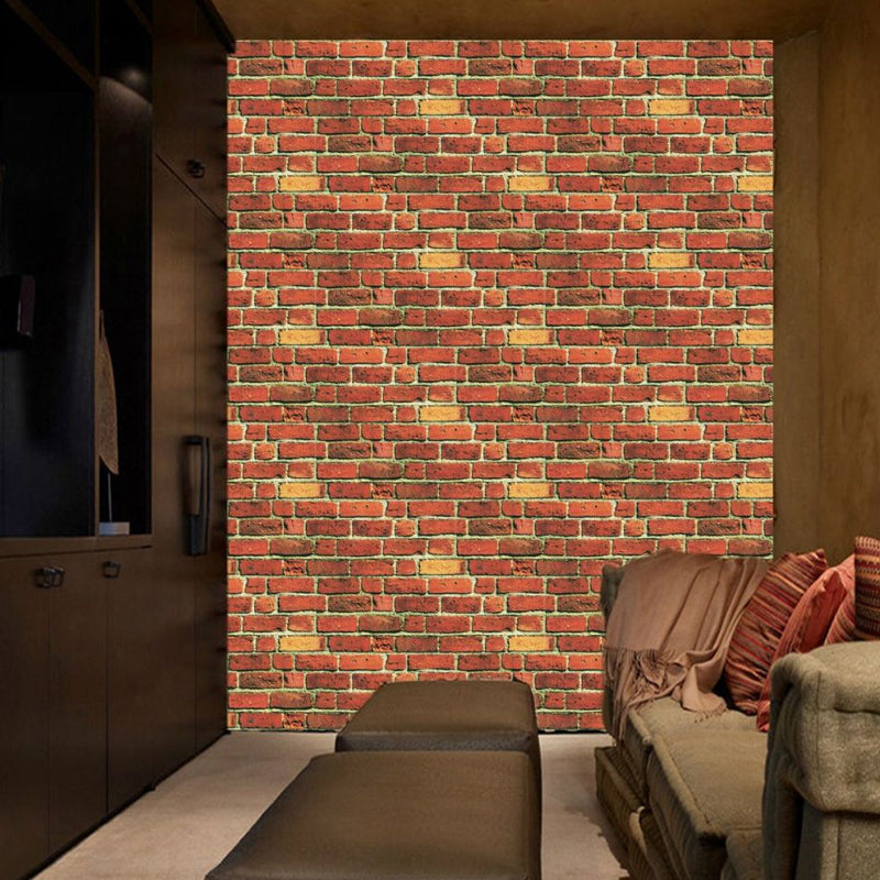 PVC Self Sticking Wallpapers Industrial Faux Brick Wall Art in Red Brown, 22' L x 7.5