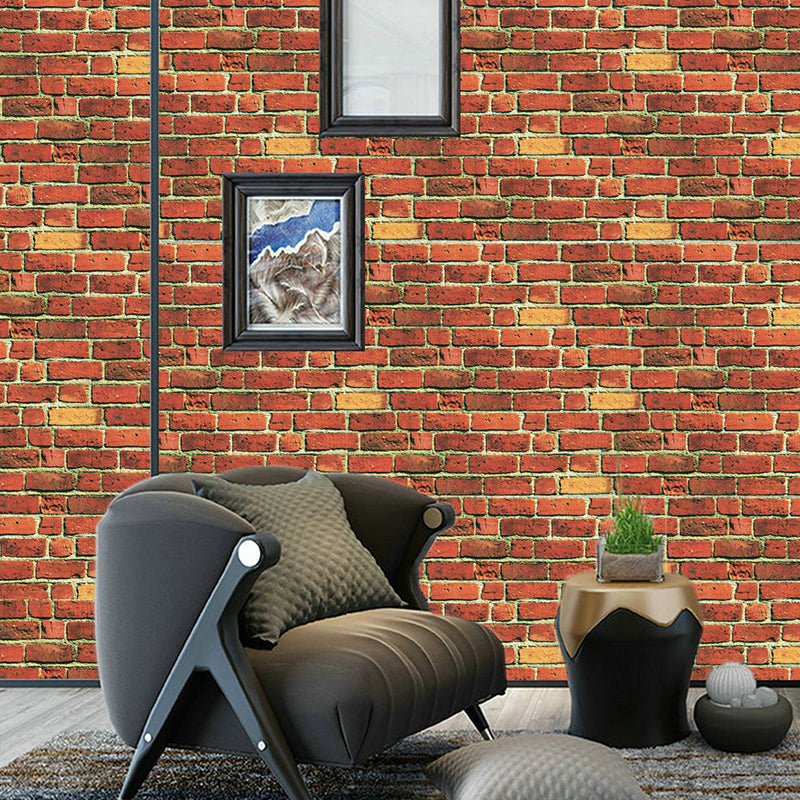 PVC Self Sticking Wallpapers Industrial Faux Brick Wall Art in Red Brown, 22' L x 7.5