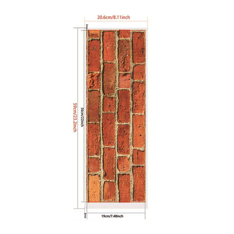 PVC Self Sticking Wallpapers Industrial Faux Brick Wall Art in Red Brown, 22' L x 7.5