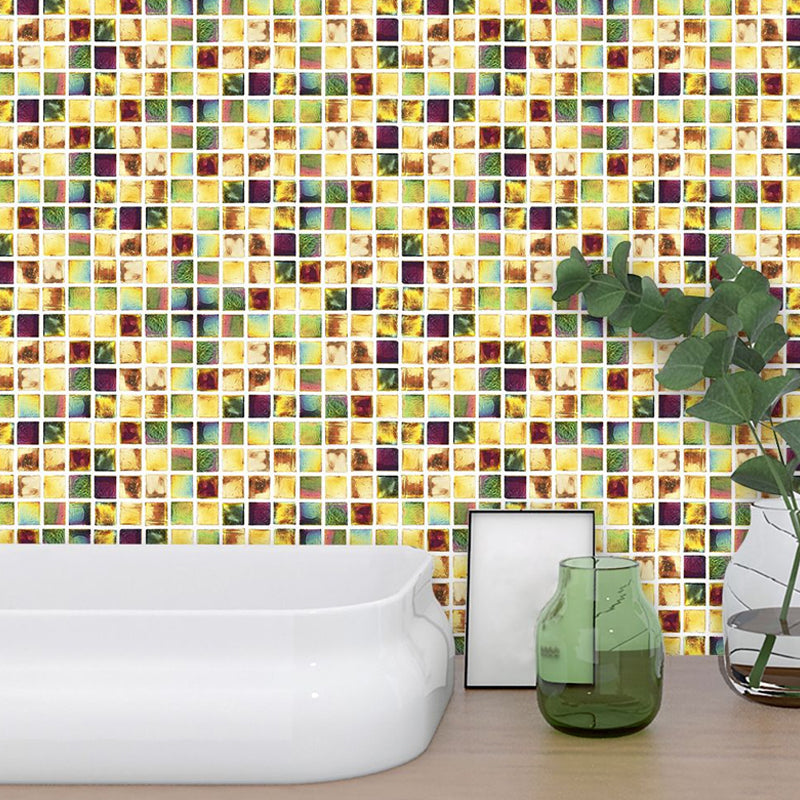 Foil Look Mosaic Tile Wallpapers Bohemian Smooth Adhesive Wall Art in Yellow (54 Pieces) Yellow 1 Set Clearhalo 'Wall Decor' 'Wallpaper' 1512500