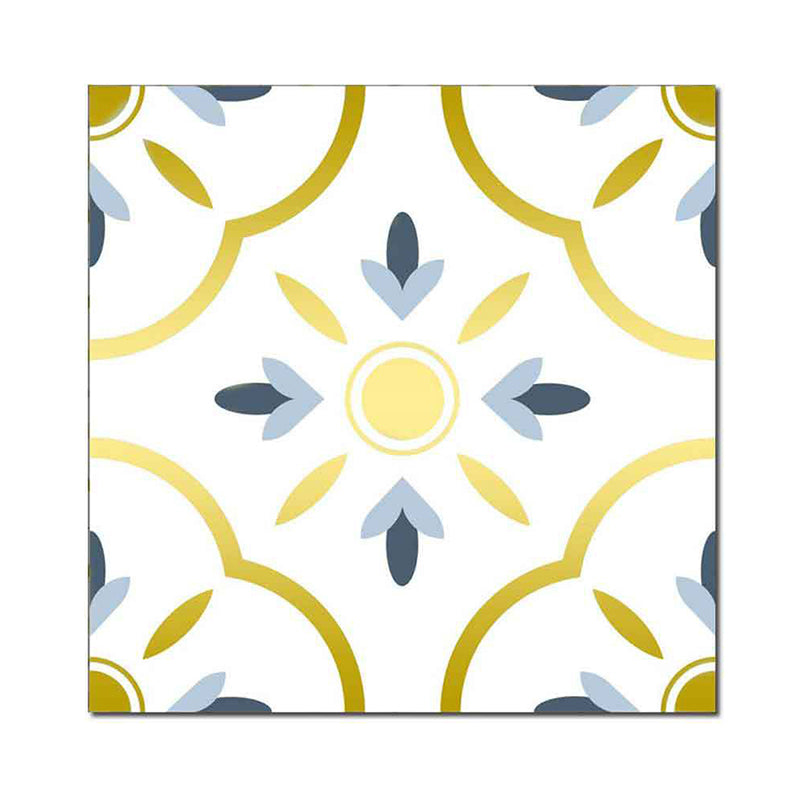 Bohemian Quatrefoil Adhesive Wallpapers Yellow Kitchen Wall Covering on White, 8' x 8