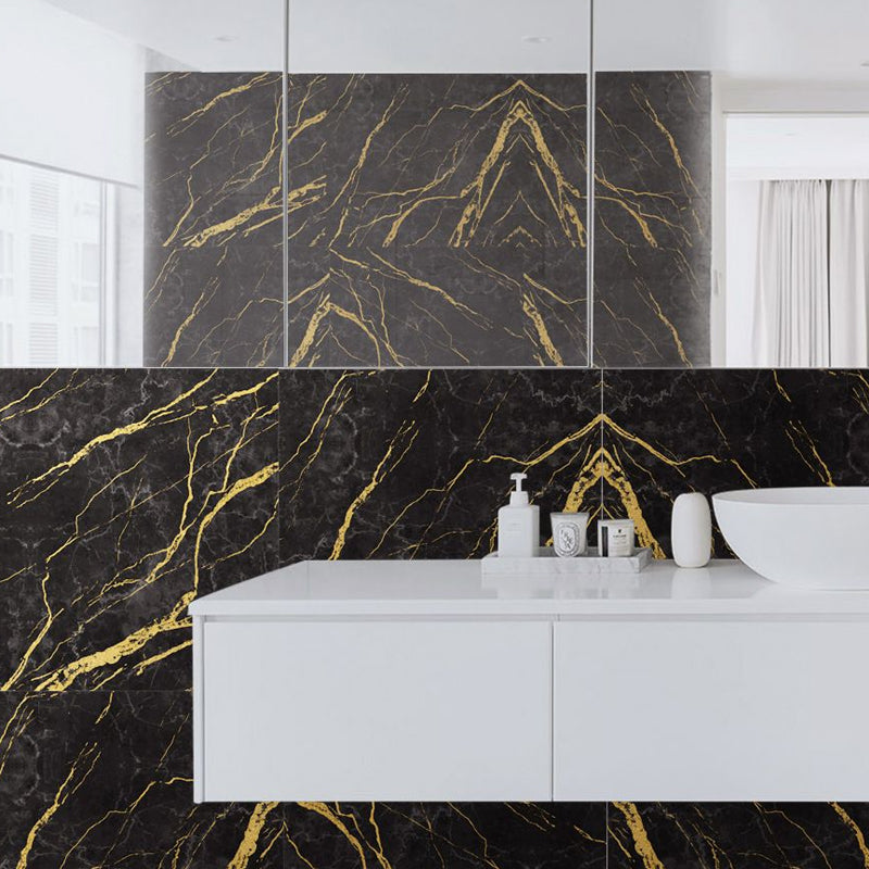 Marble Wallpaper Panels Self-Adhesive Modern Washroom Wall Decor in Black, 12' x 12