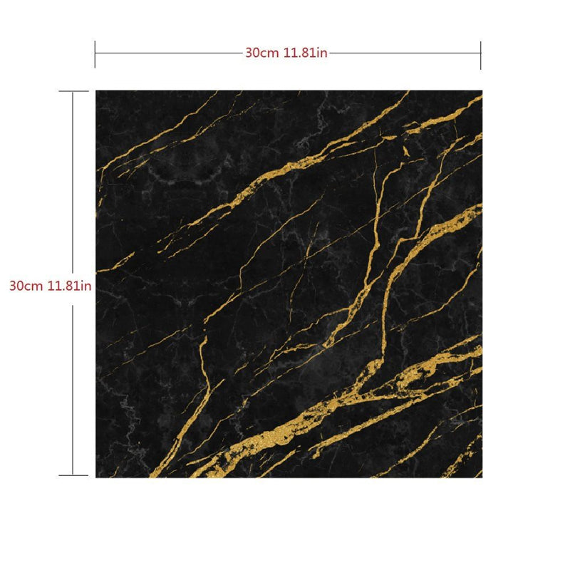 Marble Wallpaper Panels Self-Adhesive Modern Washroom Wall Decor in Black, 12' x 12